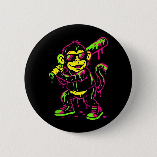Aap Grappige Dieren Honkbal Drip Kinderen Jeugd Jo Ronde Button 5,7 Cm (Voorkant)