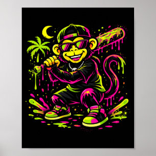 Aap Grappige Dieren Honkbal Drip Kinderen Jongens  Poster