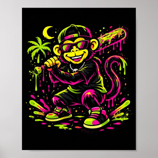 Aap Grappige Dieren Honkbal Drip Kinderen Jongens Poster (Voorkant)