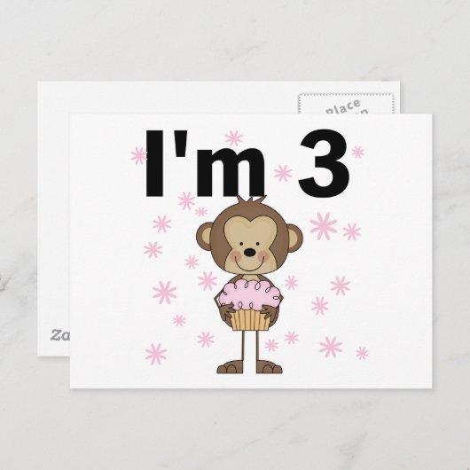 Aap Ik ben 3 Verjaardag Tshirts en geschenken Briefkaart (Voorkant / Achterkant)