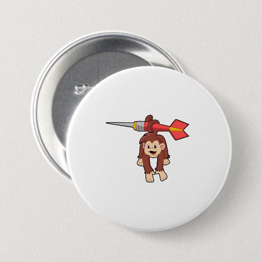 aap in Darts met Dart Ronde Button 7,6 Cm (Voorkant /achterkant)