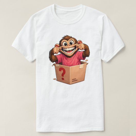 Aap in de mysterie doos t-shirt (Design voorkant)