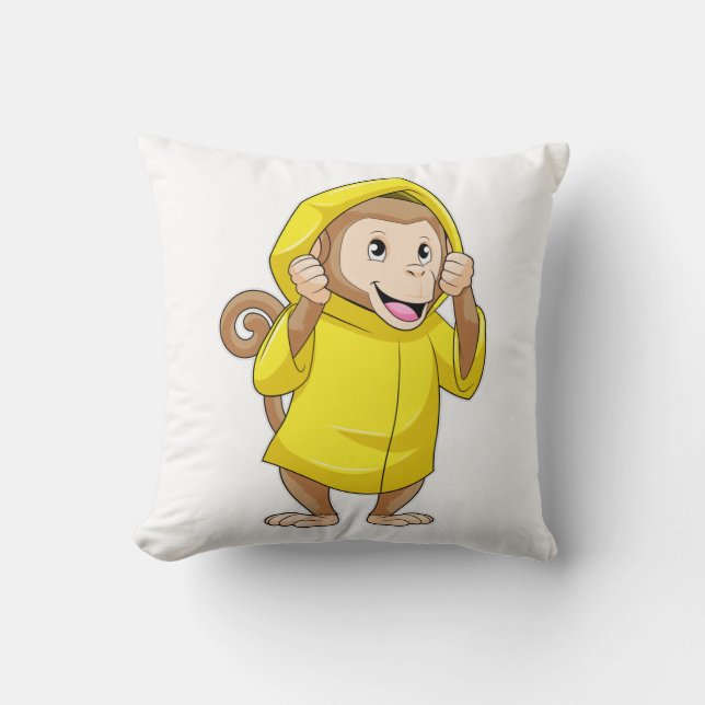 Aap in de regen met regenjas kussen (Voorkant)
