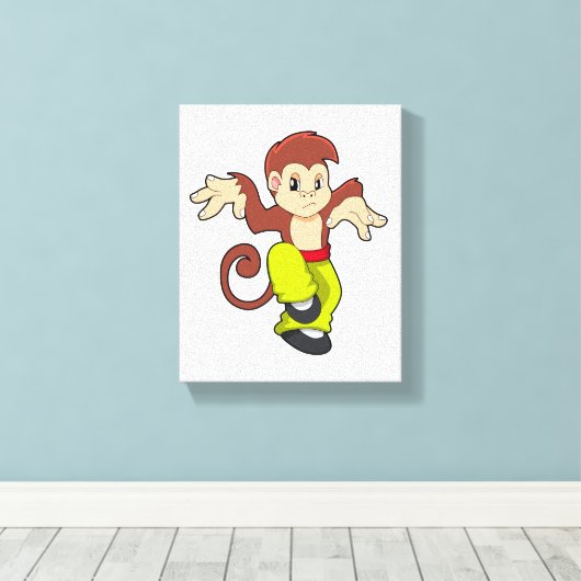 aap in de vechtsport Kungfu Canvas Afdruk (Insitu (Houten vloer))