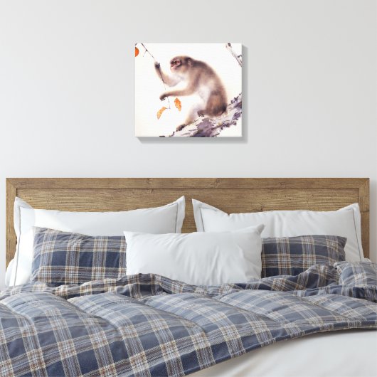 aap in een Persimmon-boom Canvas Afdruk (Insitu (Slaapkamer))