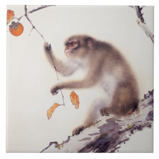 aap in een Persimmon-boom Tegeltje (Voorkant)