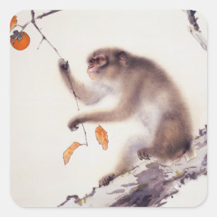 aap in een Persimmon-boom Vierkante Sticker