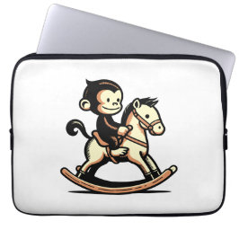 Aap in elke kleur op een schommelpaard laptop sleeve