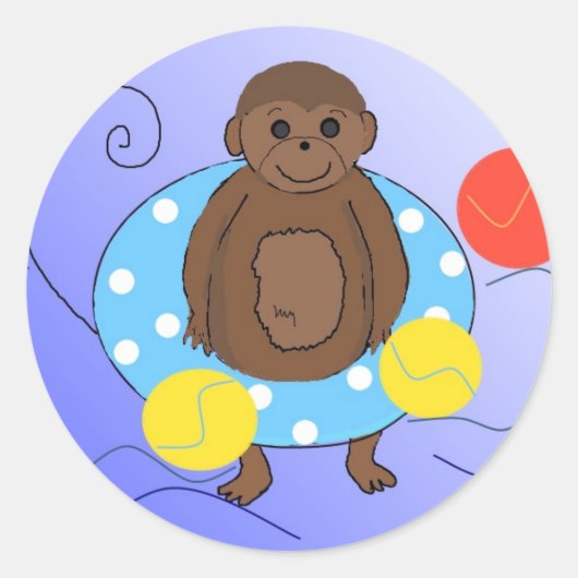 Aap in het zwembad ronde sticker (Voorkant)