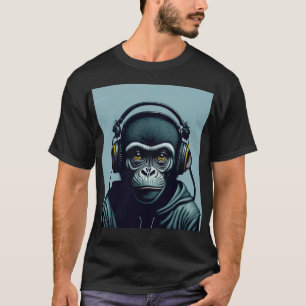aap in hoofdtelefoon t-shirt