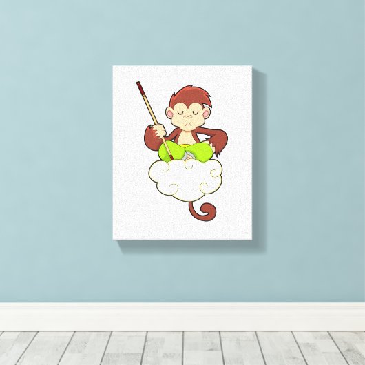 aap in kruislegge op wolken canvas afdruk (Insitu (Houten vloer))