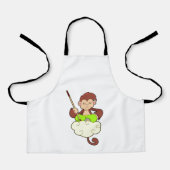 aap in kruislegge op wolken schort (Voorkant)