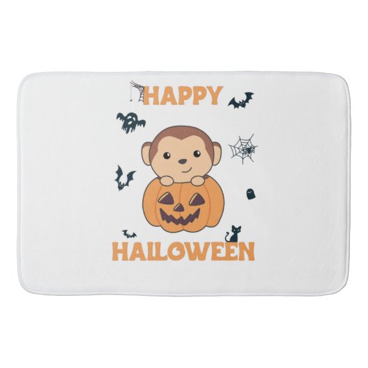 aap in pompoen, apen, Happy Halloween Badmat (Voorkant)