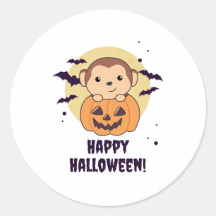 aap in pompoen, apen, Happy Halloween Ronde Sticker