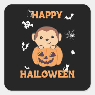 aap in pompoen, apen, Happy Halloween Vierkante Sticker