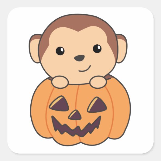 aap in pompoenen Oranje Koalas Halloween apen Vierkante Sticker (Voorkant)