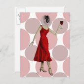 aap in rode dress met wijn briefkaart (Voorkant / Achterkant)