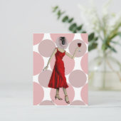 aap in rode dress met wijn briefkaart (Staand voorkant)