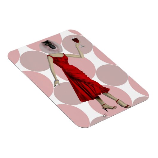 aap in rode dress met wijn magneet (Rechterzijde)