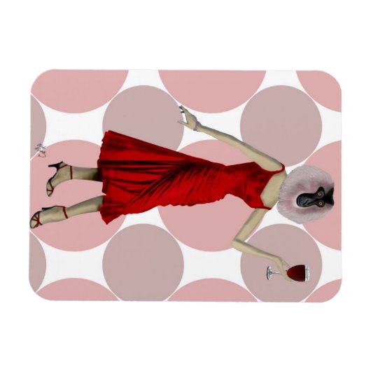 aap in rode dress met wijn magneet (Horizontaal)