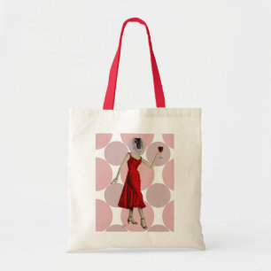 aap in rode dress met wijn tote bag