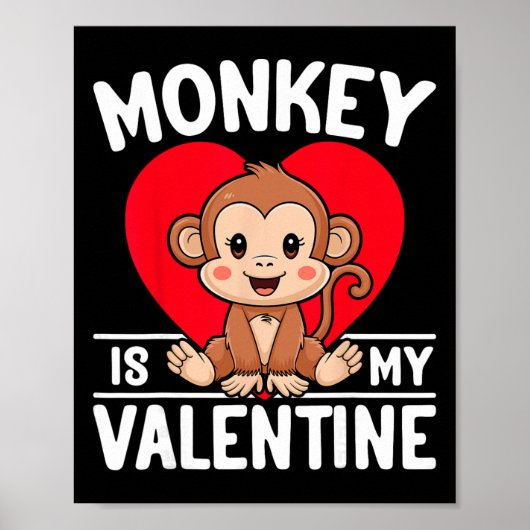 Aap is mijn Valentijnshart Cute Monkey Valentijnsd Poster (Voorkant)