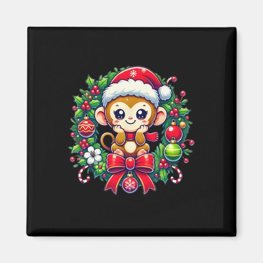 Aap Kerstman Hoed Kerstmis Magneet (Voorkant)