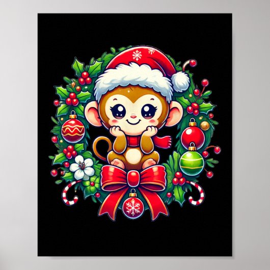 Aap Kerstman Hoed Kerstmis Poster (Voorkant)