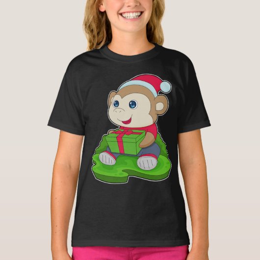 Aap Kerstmis Kerstman hoed T-shirt (Voorkant)