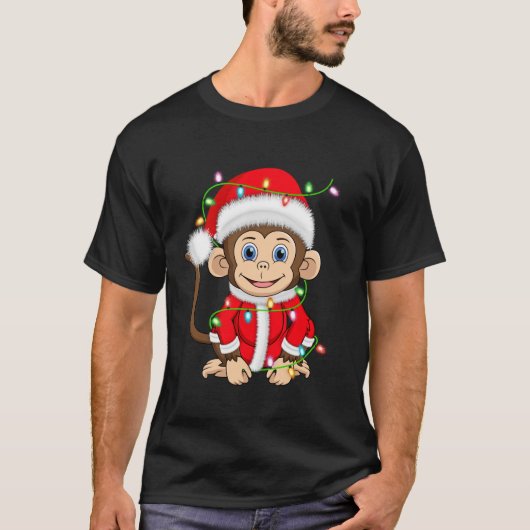 Aap Kerstmis Verlichting Santa Kostuum Aap Kerstmi T-shirt (Voorkant)