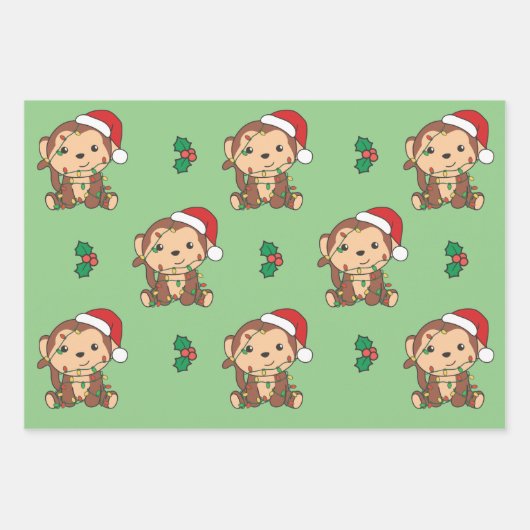 Aap Kerstmis Winter Dieren Vakantie Apen Inpakpapier Vel (Voorkant 3)