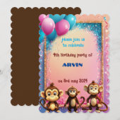 Aap Kids Verjaardag Kaart (Voorkant / Achterkant)