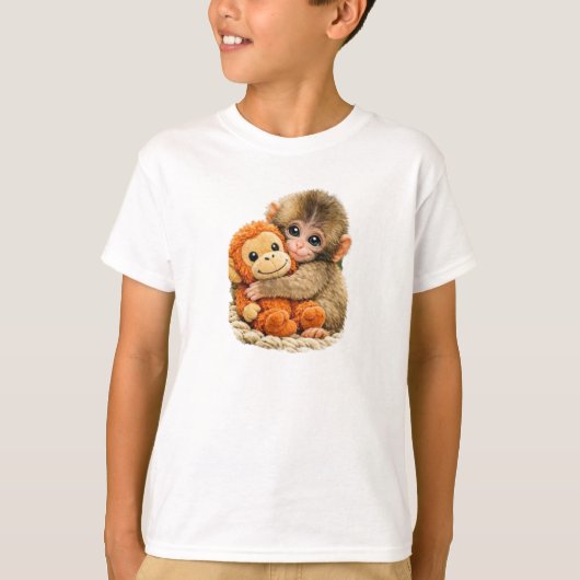 “Aap knuffelt met maatje”. T-shirt (Voorkant)