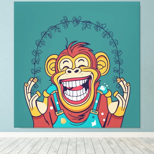 Aap lachend canvas afdruk (Insitu (Houten vloer))