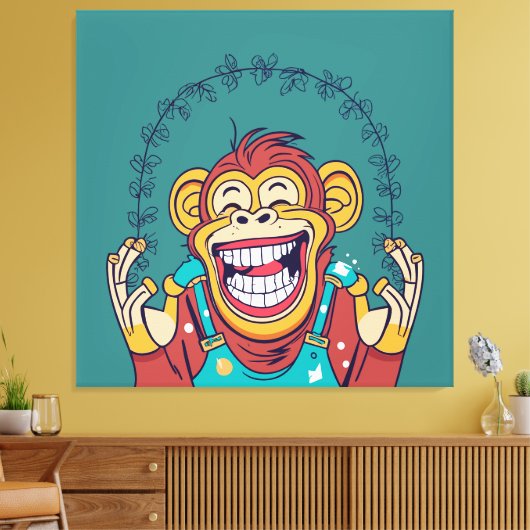 Aap lachend canvas afdruk (Insitu (Woonkamer))