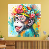 Aap lachend canvas afdruk (Insitu (Woonkamer))