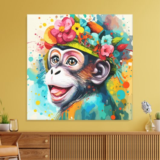 Aap lachend canvas afdruk (Insitu (Woonkamer))