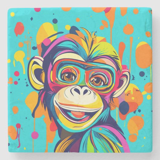 Aap lachend stenen onderzetter (Voorkant)