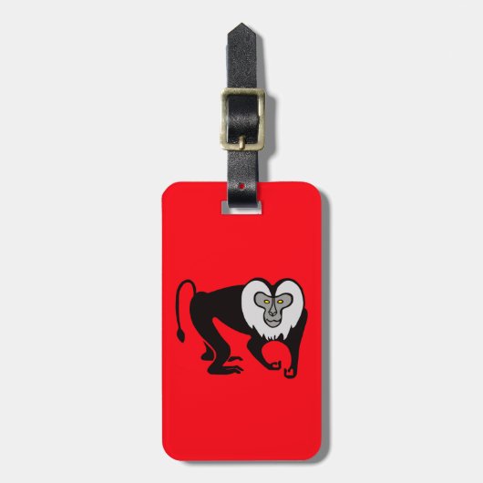 Aap - Leeuwestaartmakak - Wilde dieren - Rood Bagagelabel (Voorkant verticaal)