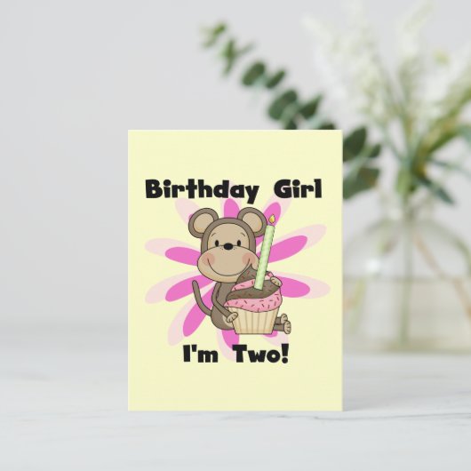 Aap Meisje 2e Verjaardag Tshirts en geschenken Briefkaart (Staand voorkant)