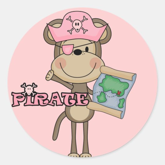 Aap Meisje Pirate Tshirts en geschenken Ronde Sticker (Voorkant)