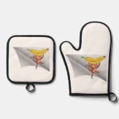 Aap met banaan onder de patch ovenwant & pannenlap set (Voorkant)