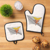 Aap met banaan onder de patch ovenwant & pannenlap set (Top down)