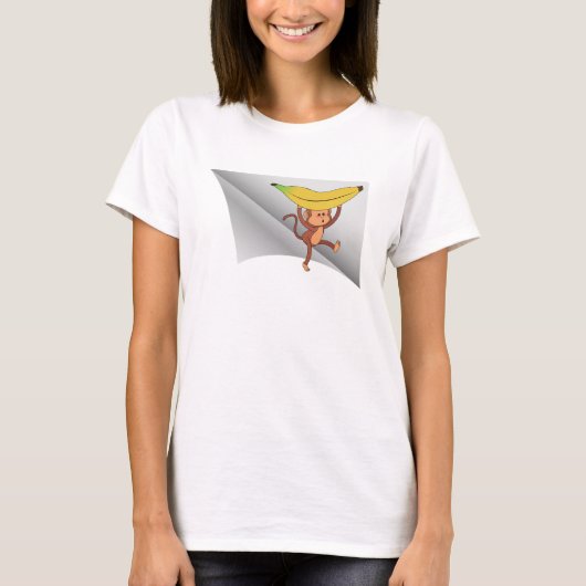 Aap met banaan onder de patch t-shirt (Voorkant)