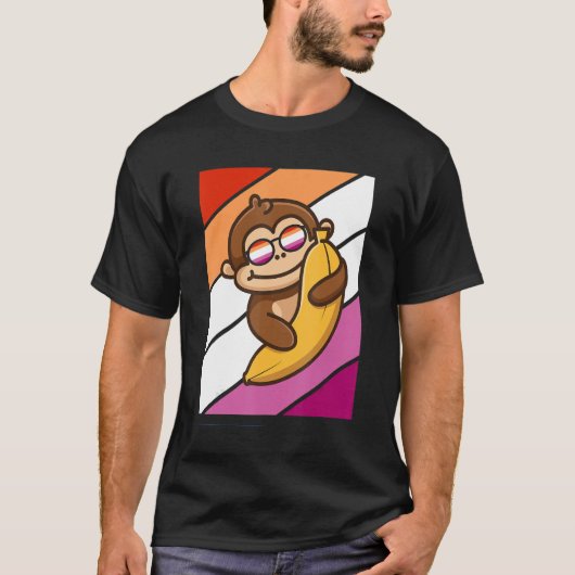 Aap Met Banana Pride Lesbische Vlag LGBTQ Trots T-shirt (Voorkant)
