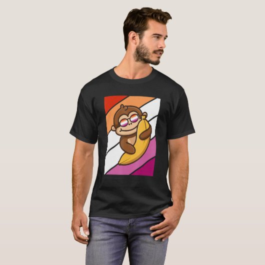 Aap Met Banana Pride Lesbische Vlag LGBTQ Trots T-shirt (Voorkant volledig)