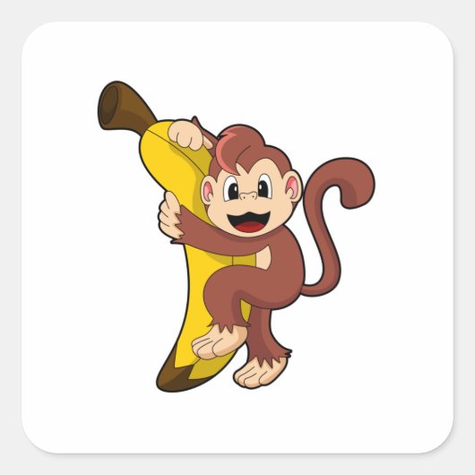 aap met bananen (1).PNG Vierkante Sticker (Voorkant)