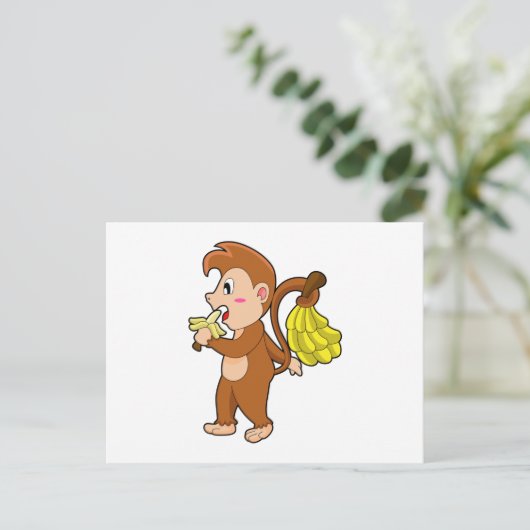 Aap met bananen briefkaart (Staand voorkant)