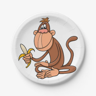 aap met bananen papieren bordje