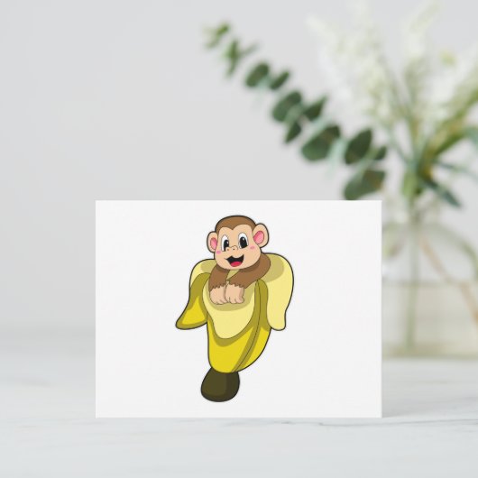 Aap met bananenschil briefkaart (Staand voorkant)